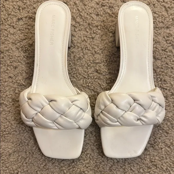 Marc Fisher White Braided Block Heel Sandals - Picture 4 of 4